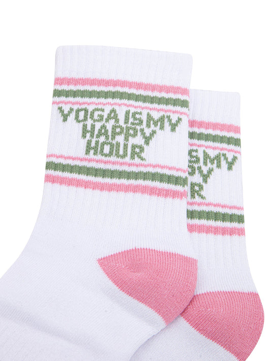 Yoga-Is-My-Happy-Hour-Organic-Cotton-Sports-Socks-in-White/Pink-Close-Up