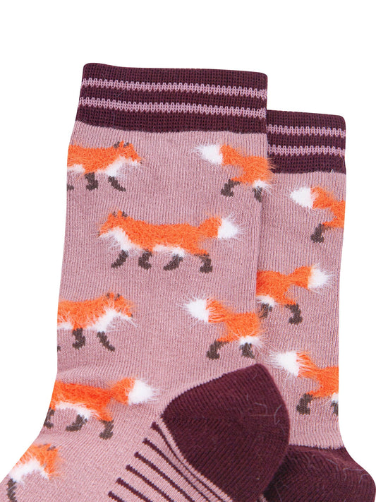 Pink-Fox-Women's-Fluffy-Bamboo-Socks-Close-Up