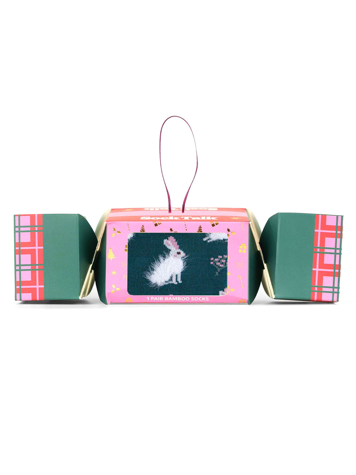 Rabbit-Fluffy-Bamboo-Crew-Socks-Christmas-Cracker-Gift-Box-in-Green