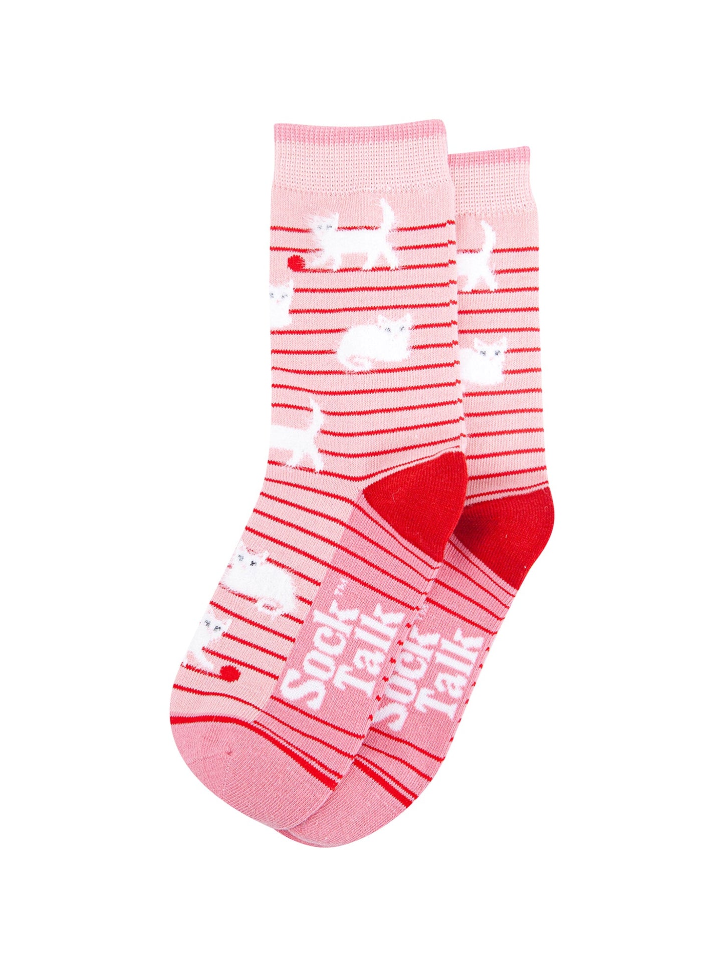 Cat-Stripe-Bamboo-Fluffy-Crew-Socks-for-Women-Pink-Laid-Flat
