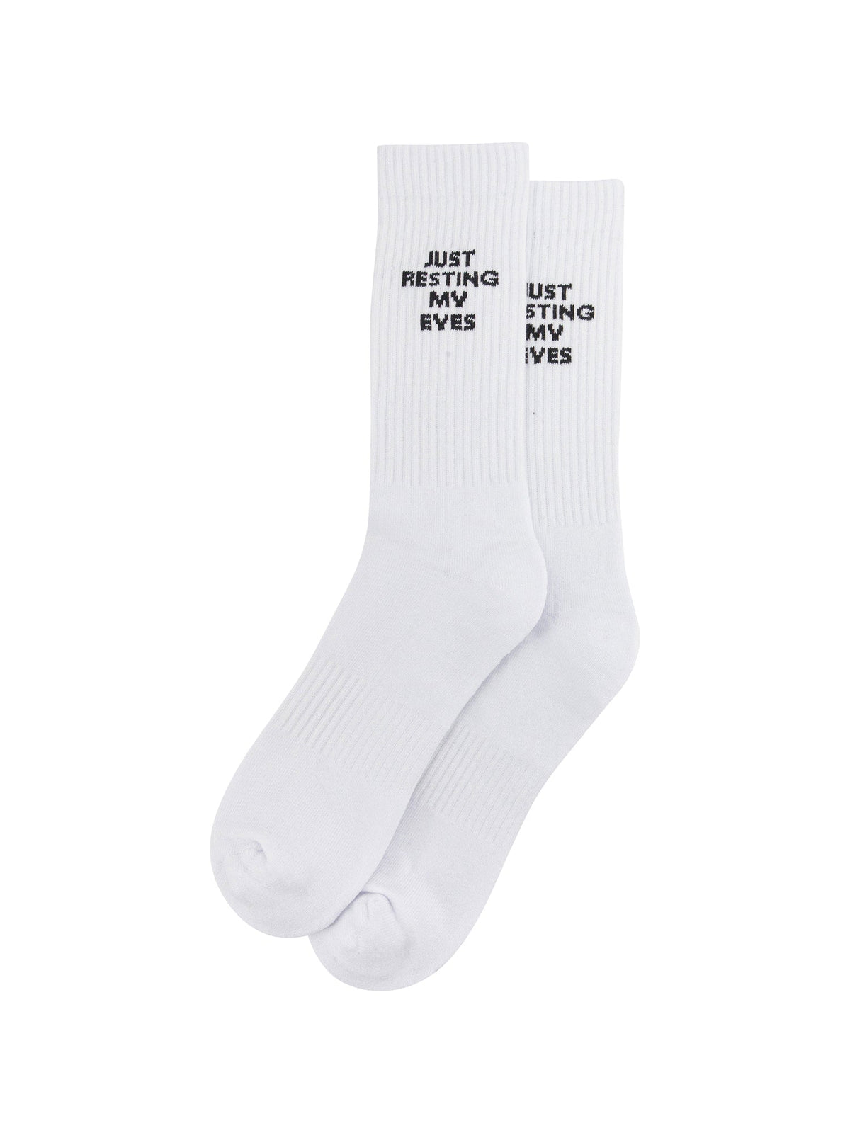 Just-Resting-My-Eyes-Organic-Cotton-Sports-Socks-in-White-Laid-Flat
