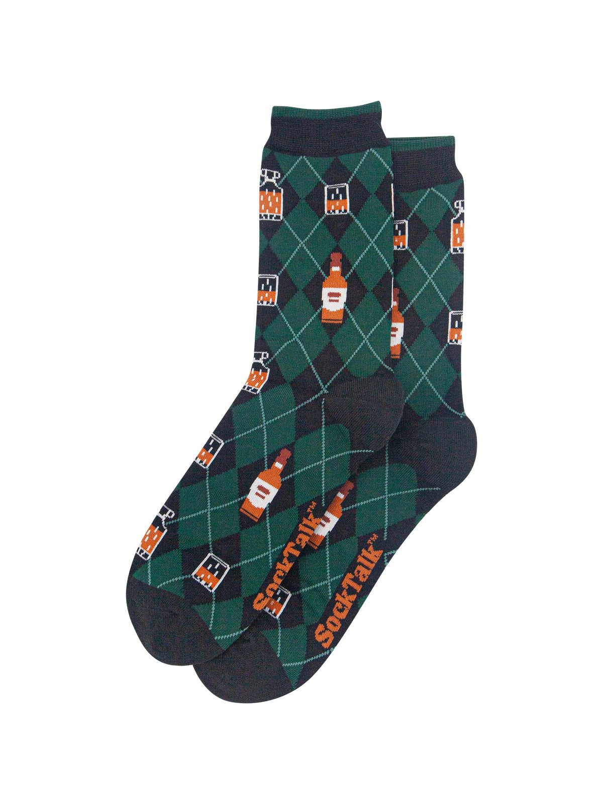 Whisky-Argyle-Men's-Bamboo-Socks-in-Black/Green-Laid-Flat