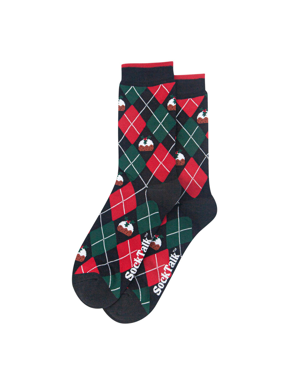 Argyle-Christmas-Pudding-Bamboo-Crew-Socks-Christmas-Cracker-Gift-Box-in-Black
