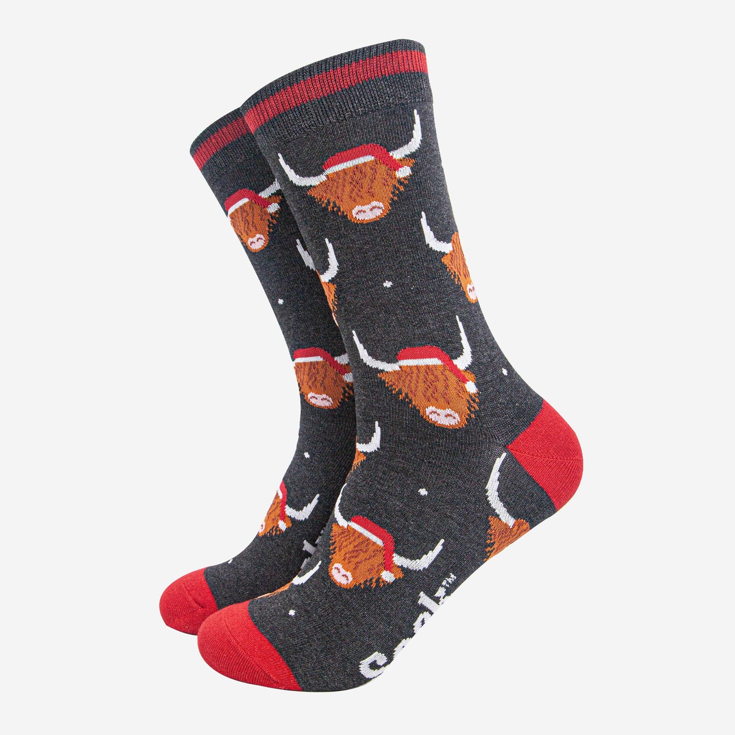 mens-bamboo-socks-black-marl-red-santa-highland-cow-scottish
