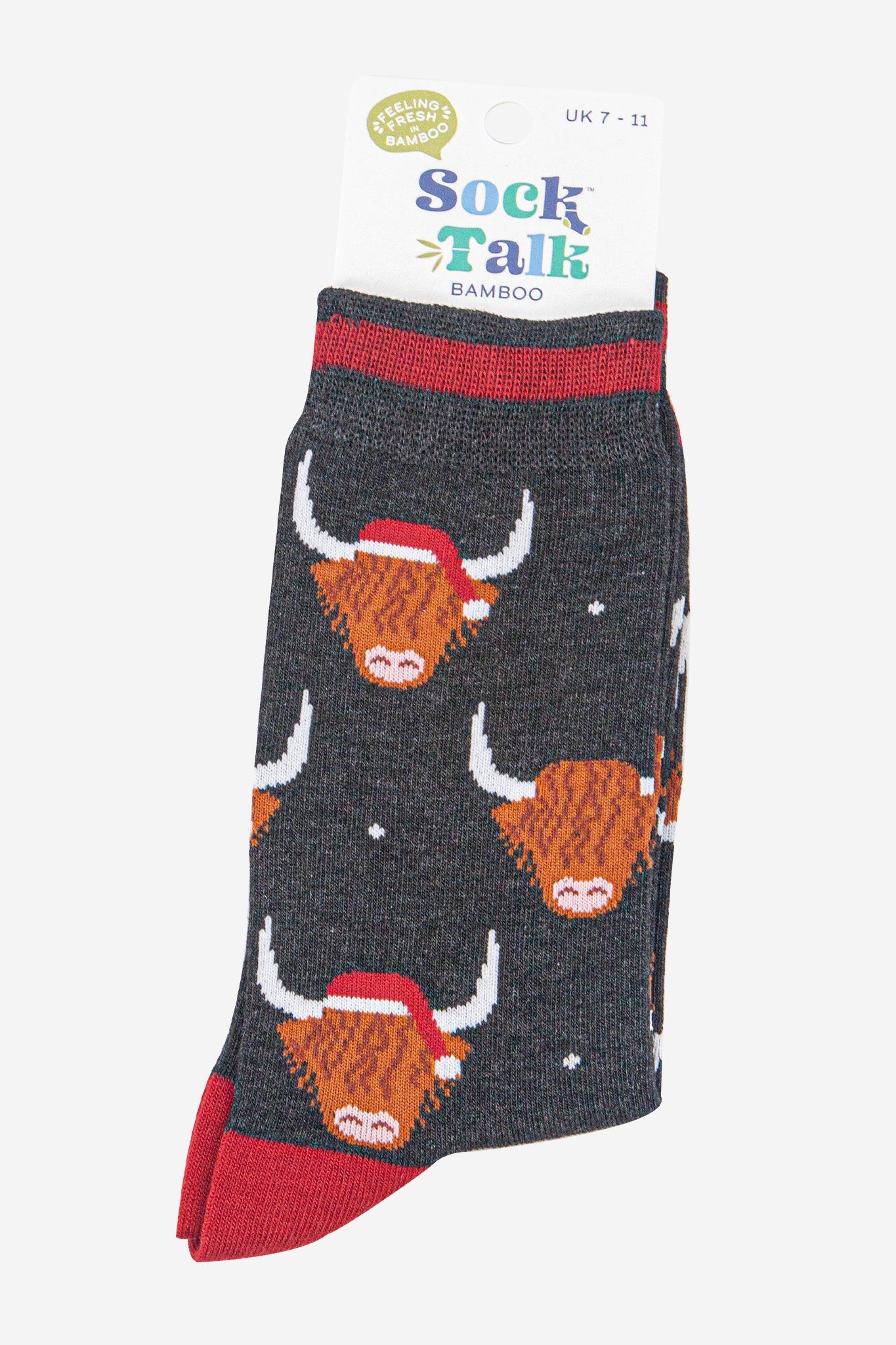 mens-bamboo-socks-black-marl-red-santa-highland-cow-in-sock-talk-packaging
