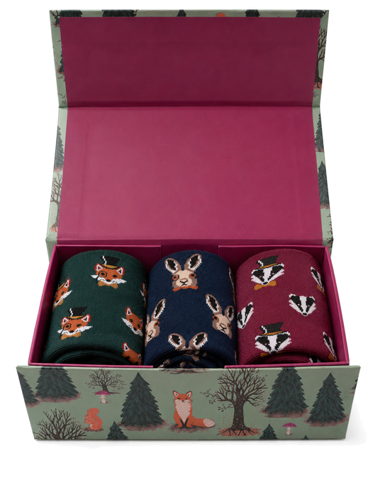 mens-socks-gift-box-navy-woodland-animal-dapper-monocles
