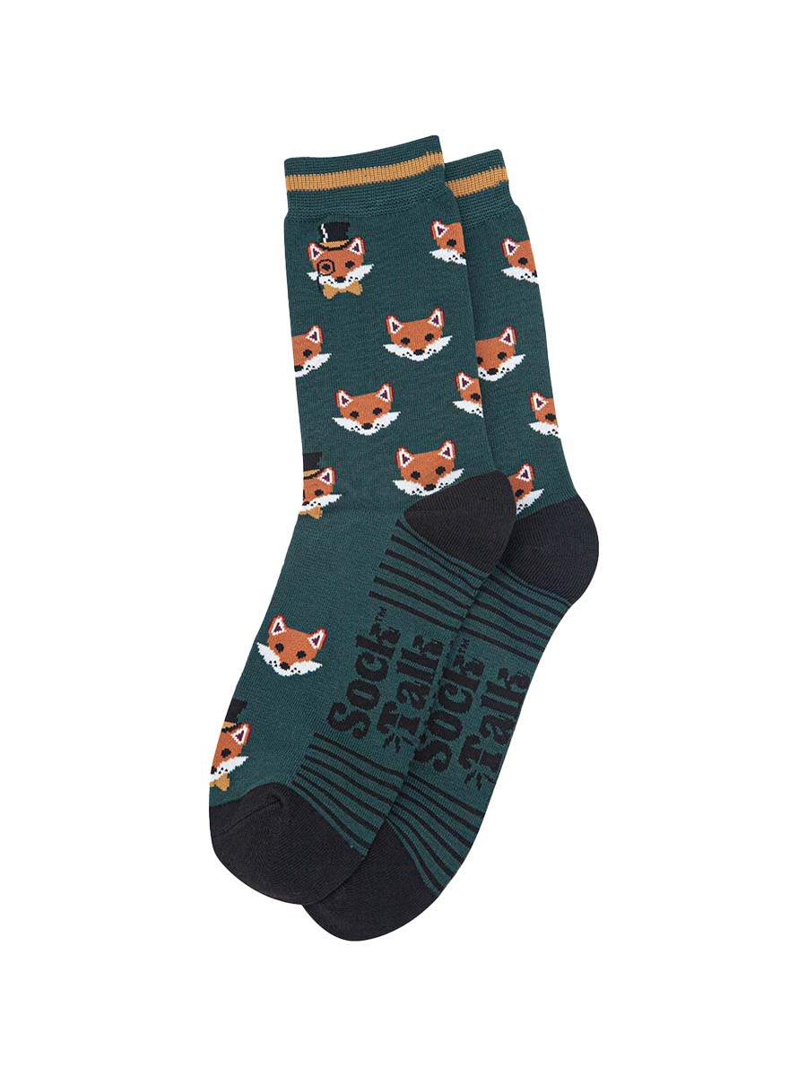 mens-bamboo-socks-forest-green-black-dapper-fox-laying-flat