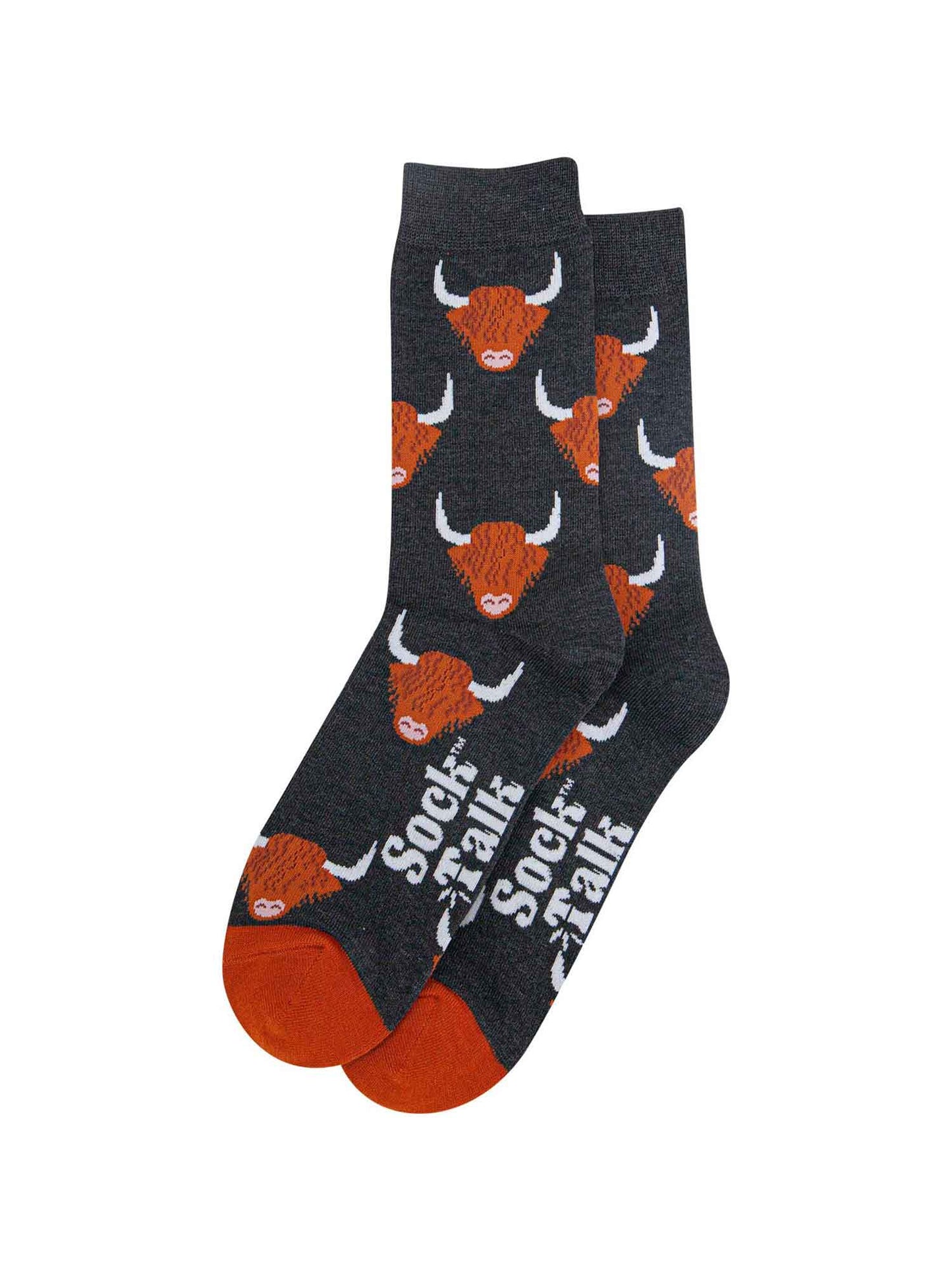 mens-bamboo-socks-black-highland-cow-laying-flat-cow-pattern