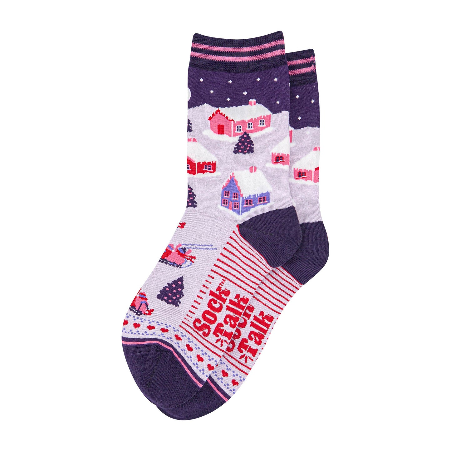 womens-bamboo-socks-navy-blue-winter-village-laying-flat