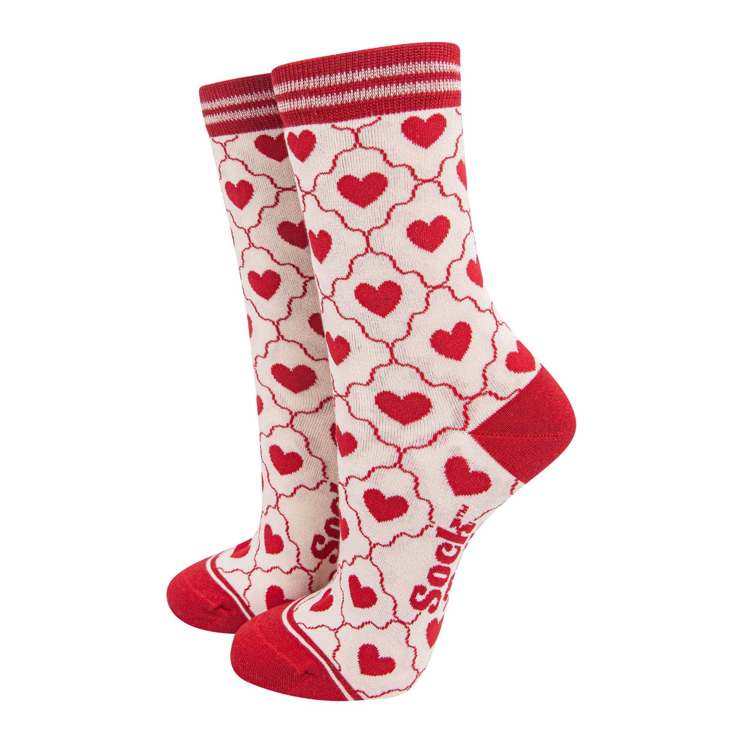 womens-bamboo-socks-cream-red-heart-ribbon-trellis