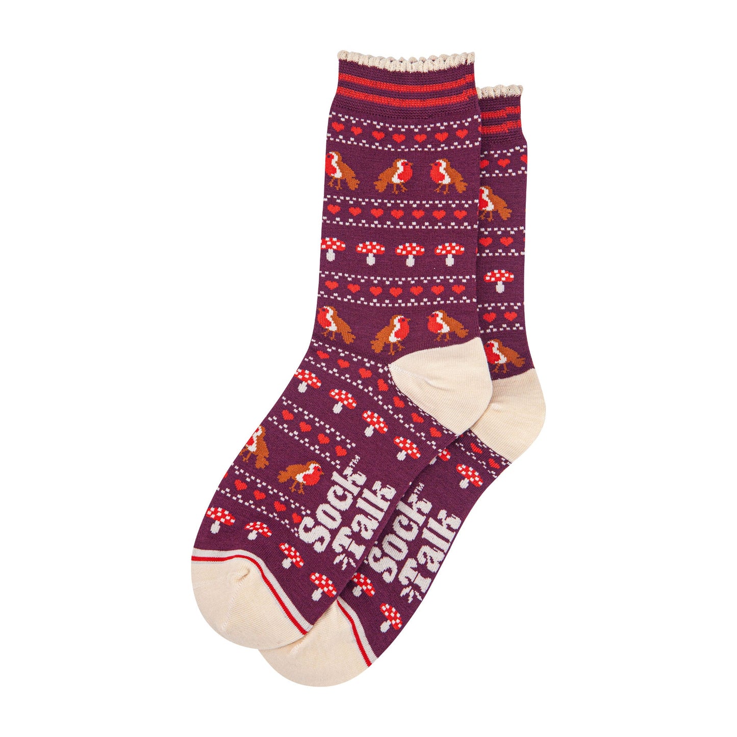 womens-bamboo-socks-berry-cream-robin-fair-isle-laying-flat