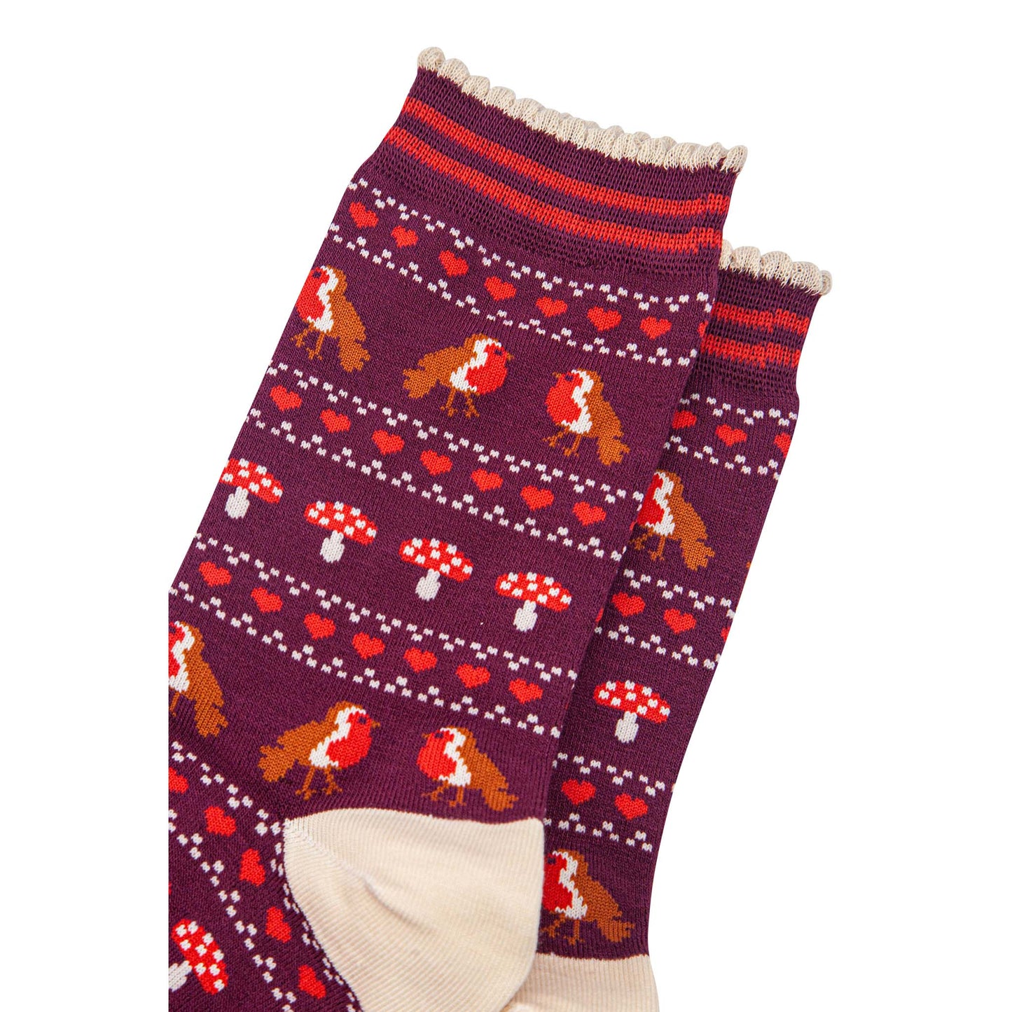 womens-bamboo-socks-berry-cream-robin-fair-isle-close-up