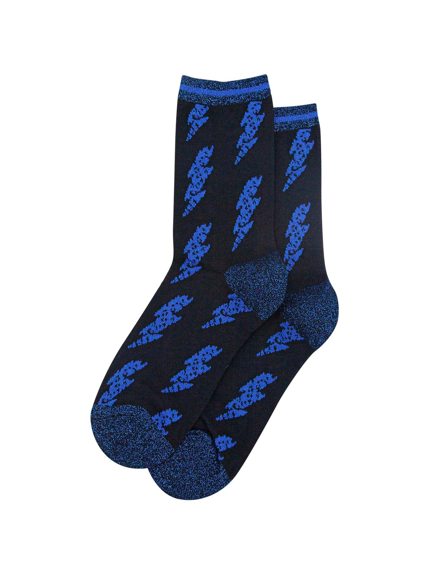 black and blue thunder bolt glitter ankle socks