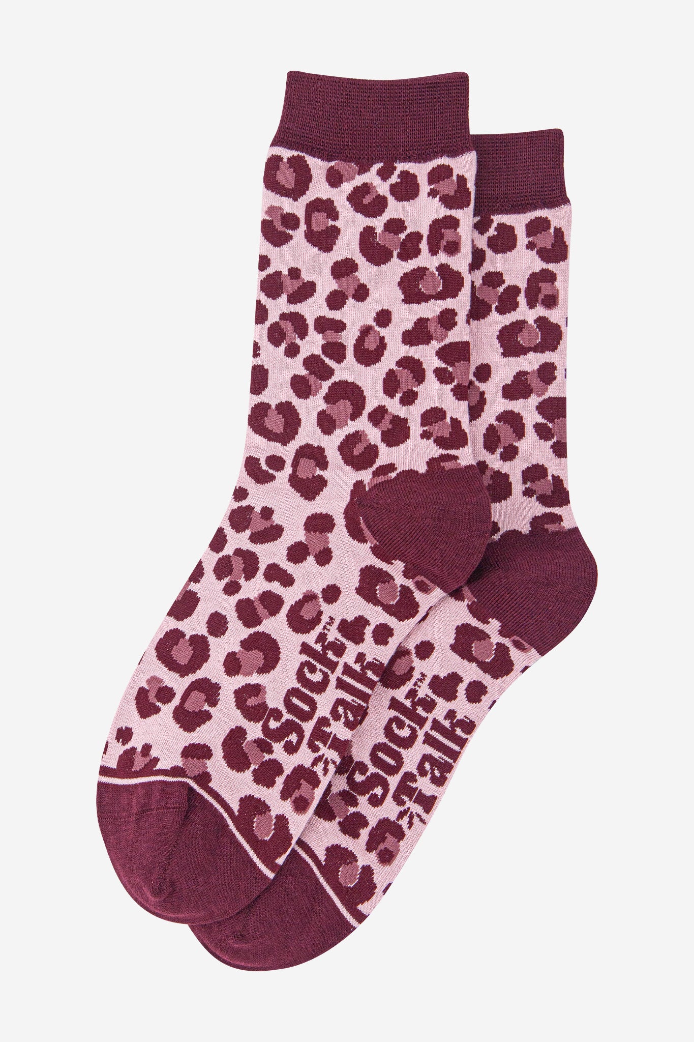 womens-bamboo-socks-light-pink-berry-leopard-laying-flat