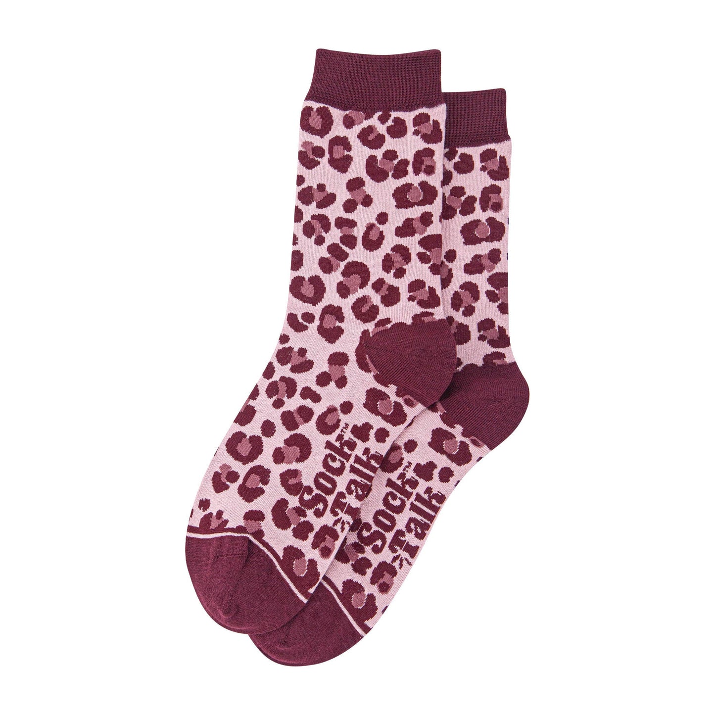 womens-bamboo-socks-light-pink-berry-leopard-laying-flat