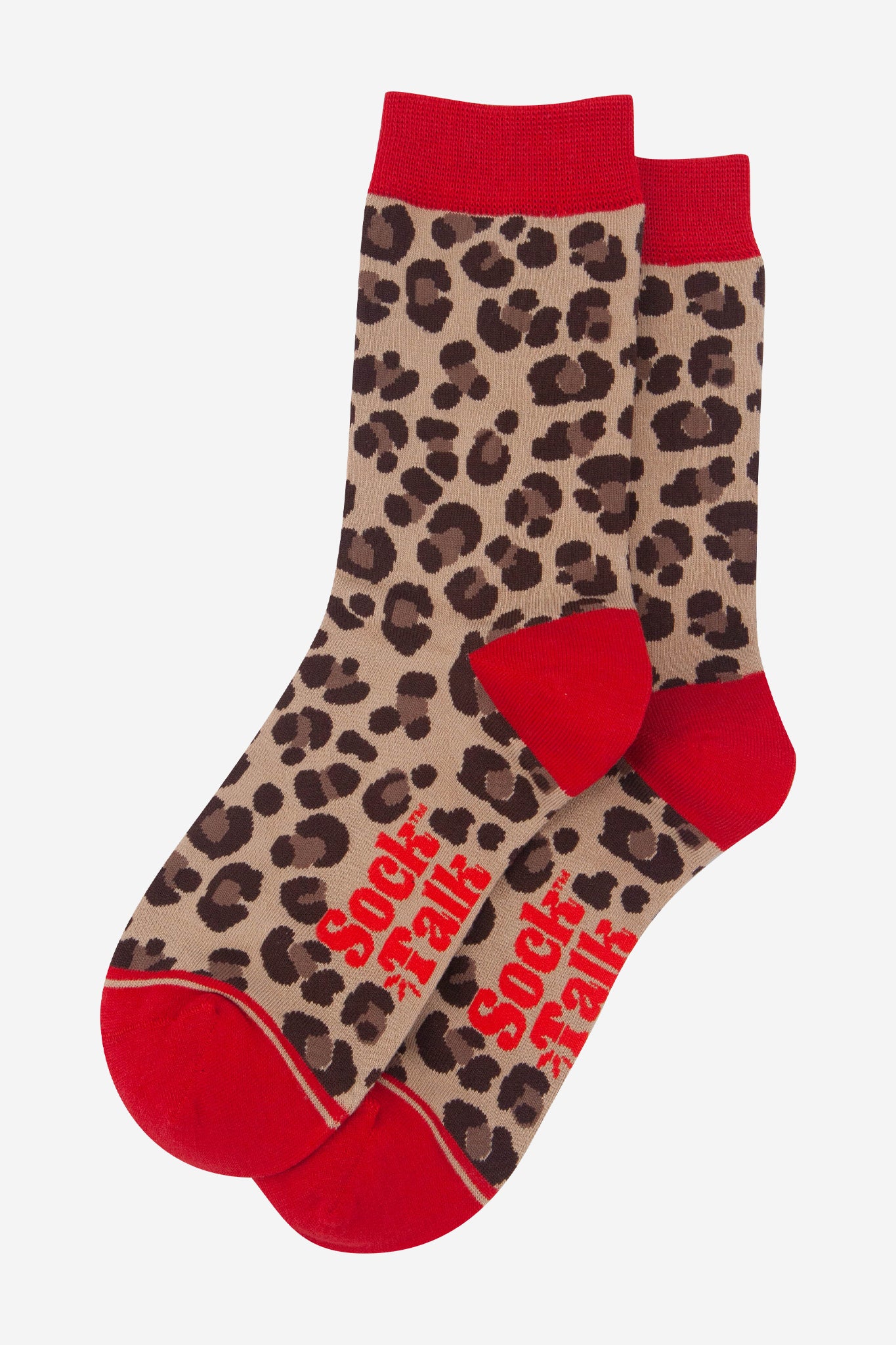 womens-bamboo-socks-beige-red-leopard-laying-flat