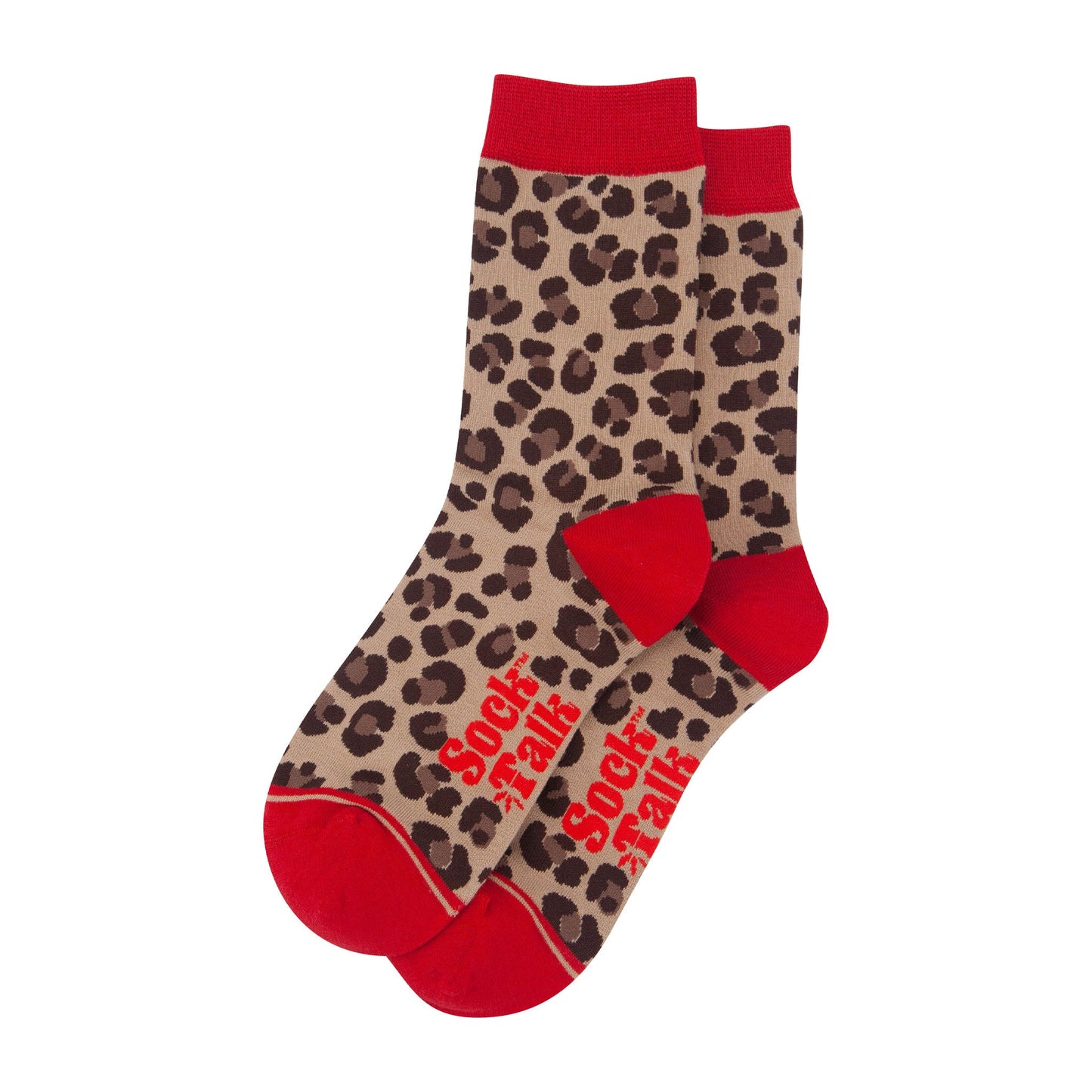 womens-bamboo-socks-beige-red-leopard-laying-flat
