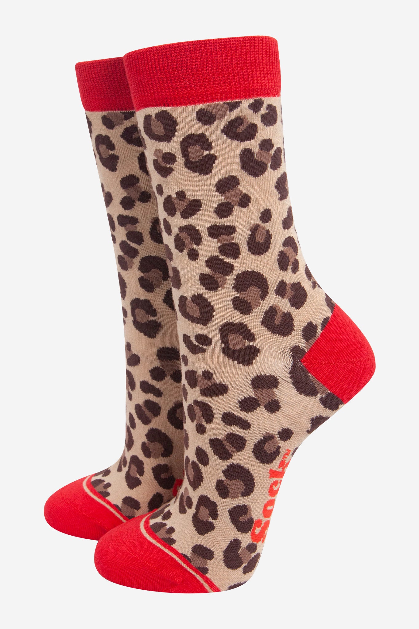 womens-bamboo-socks-beige-red-leopard-print