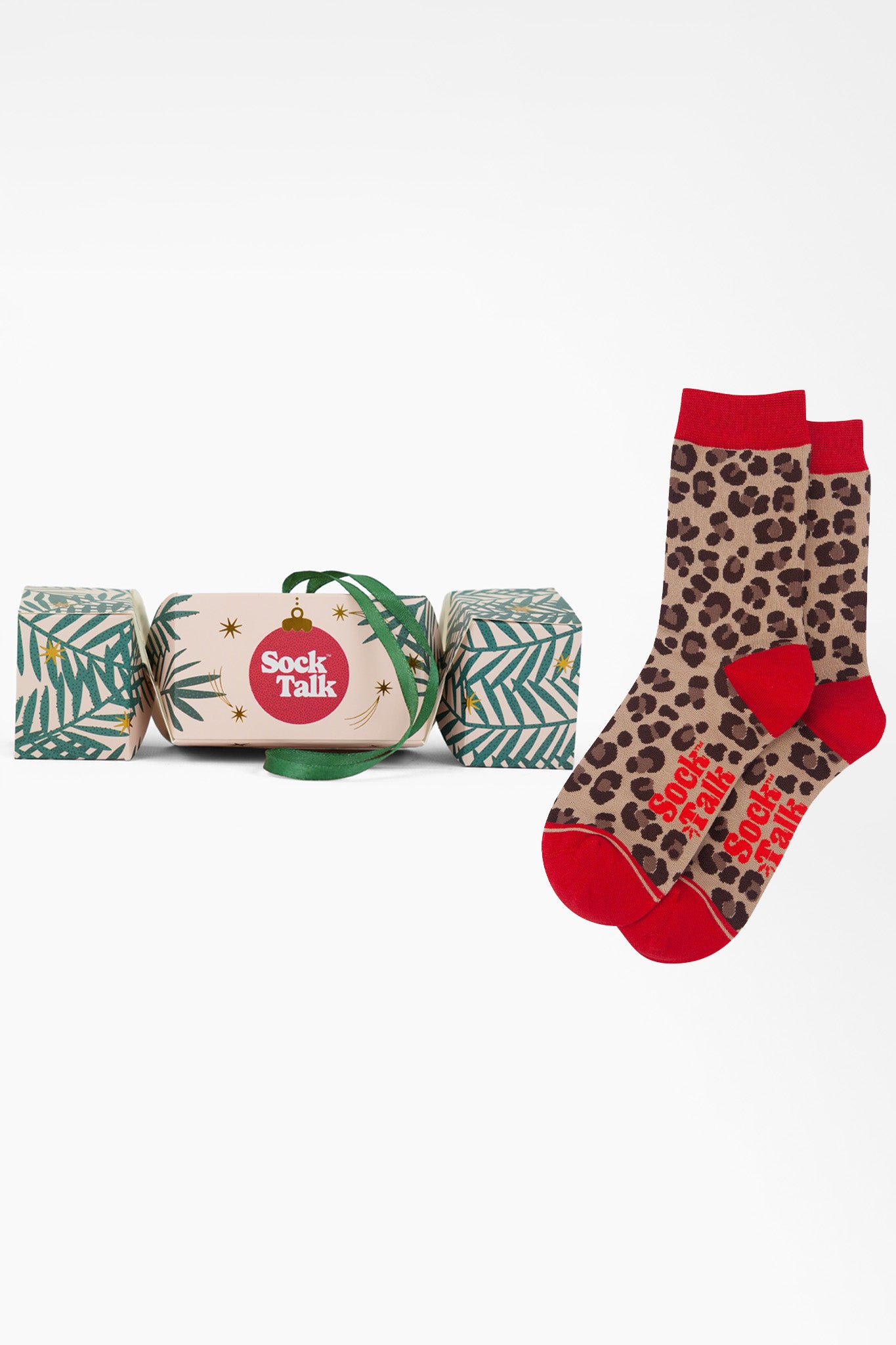 Women's Bamboo Ankle Socks Christmas Cracker Gift Box - Beige/Red, Leopard
