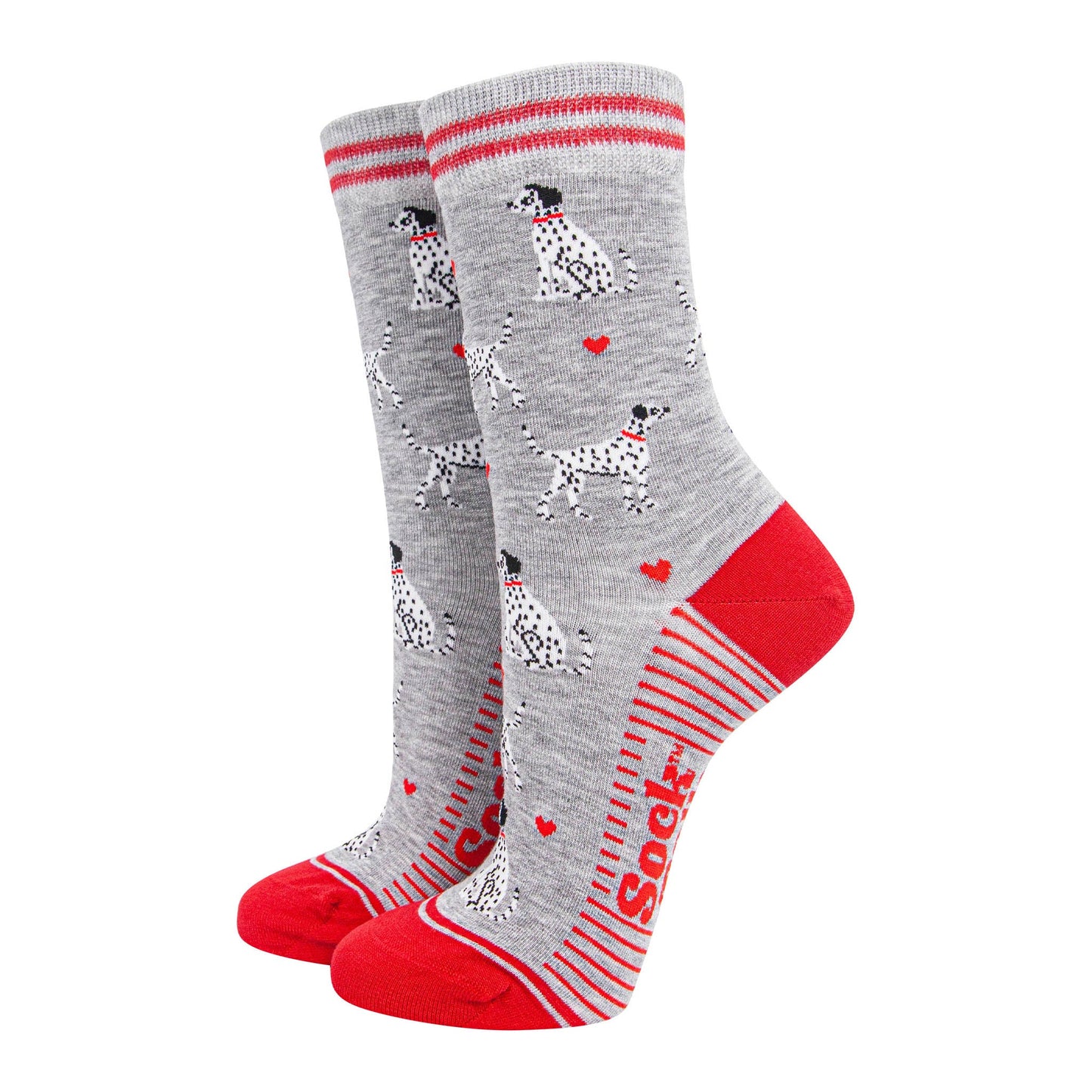 womens-bamboo-socks-light-grey-red-dalmatians-dogs