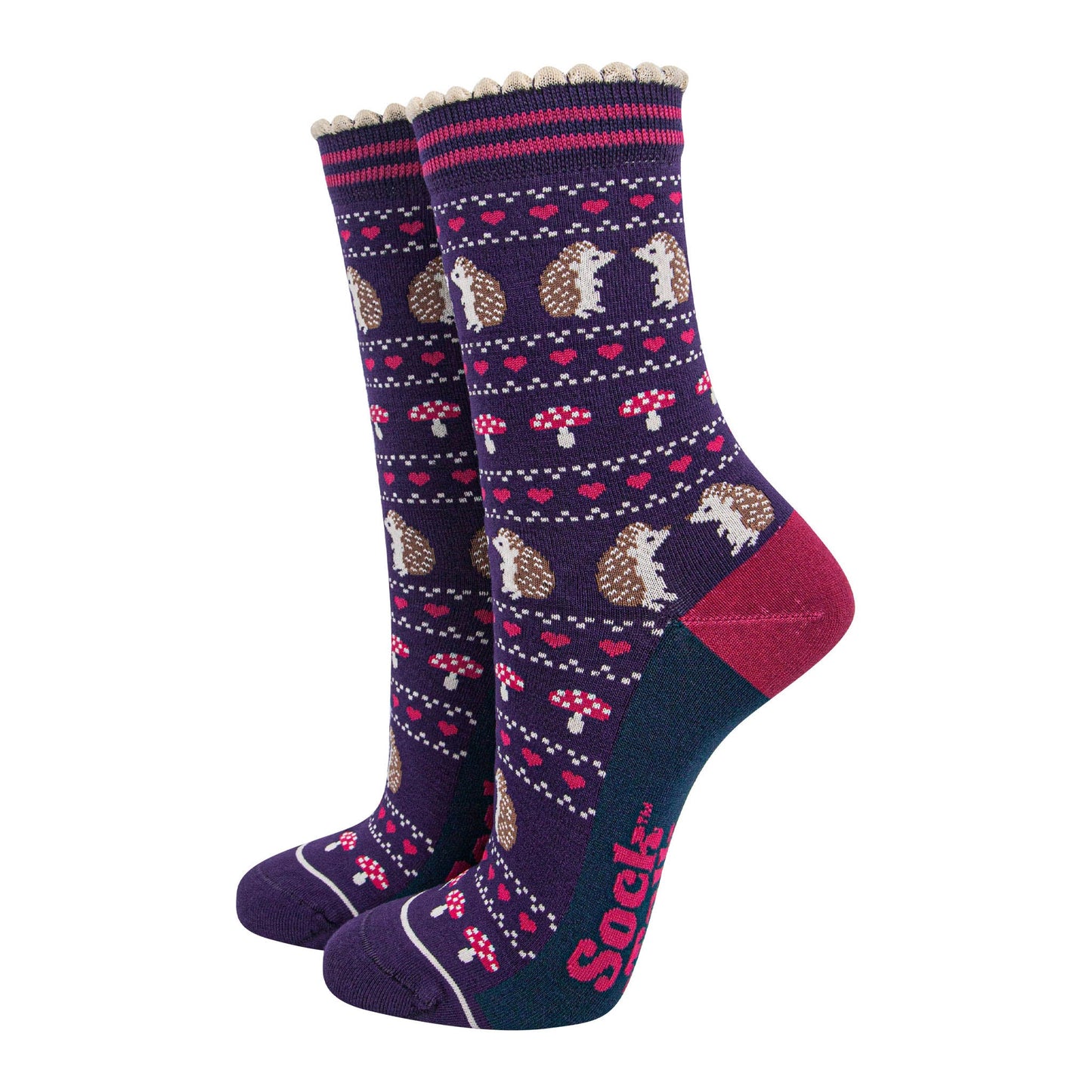 womens-bamboo-socks-navy-blue-hedgehog-toadstool-fair-isle-woodland-animals