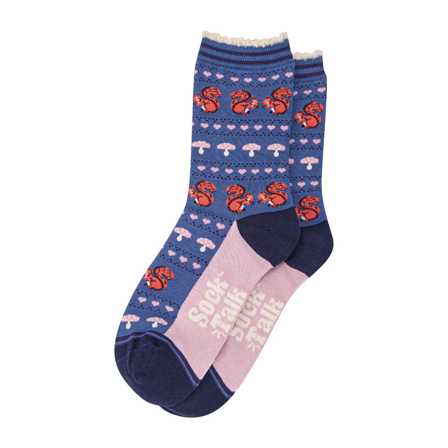 womens-bamboo-socks-denim-blue-navy-blue-squirrel-fair-isle-laying-flat