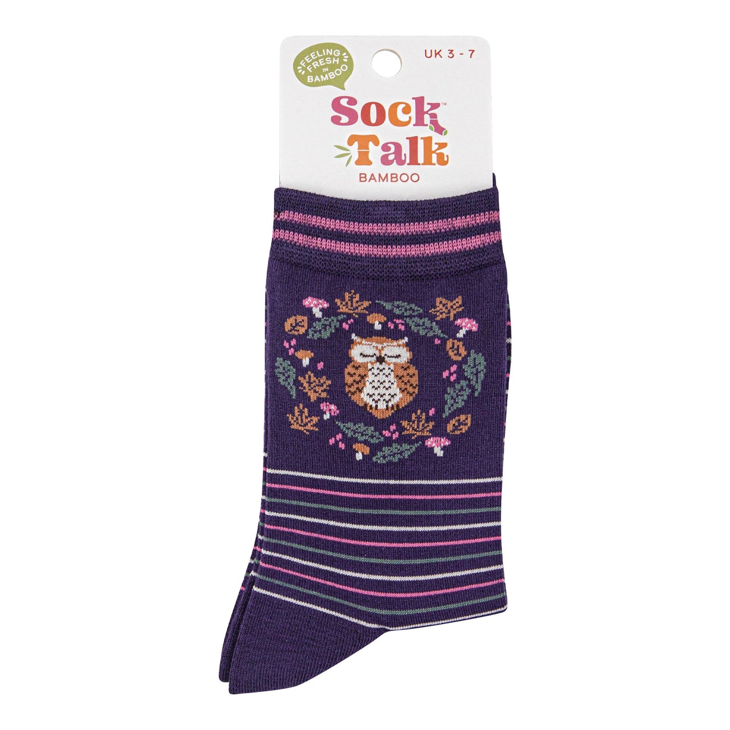 womens-bamboo-socks-navy-blue-sage-owl-in-wreath-in-sock-talk-packaging
