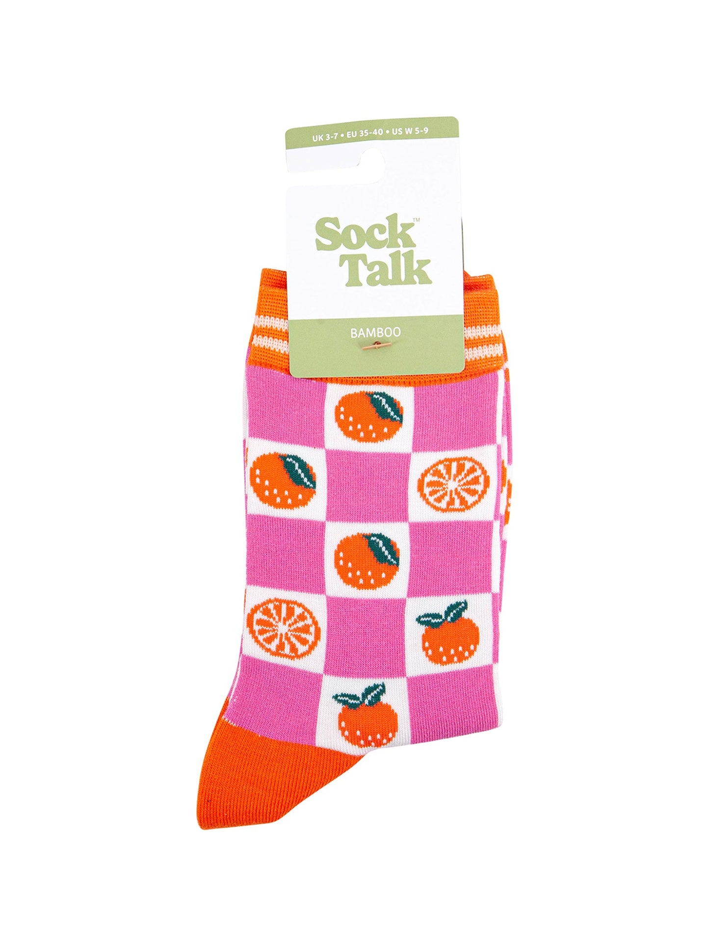 Orange-Checkerboard-Bamboo-Socks-in-Pink-In-Packaging