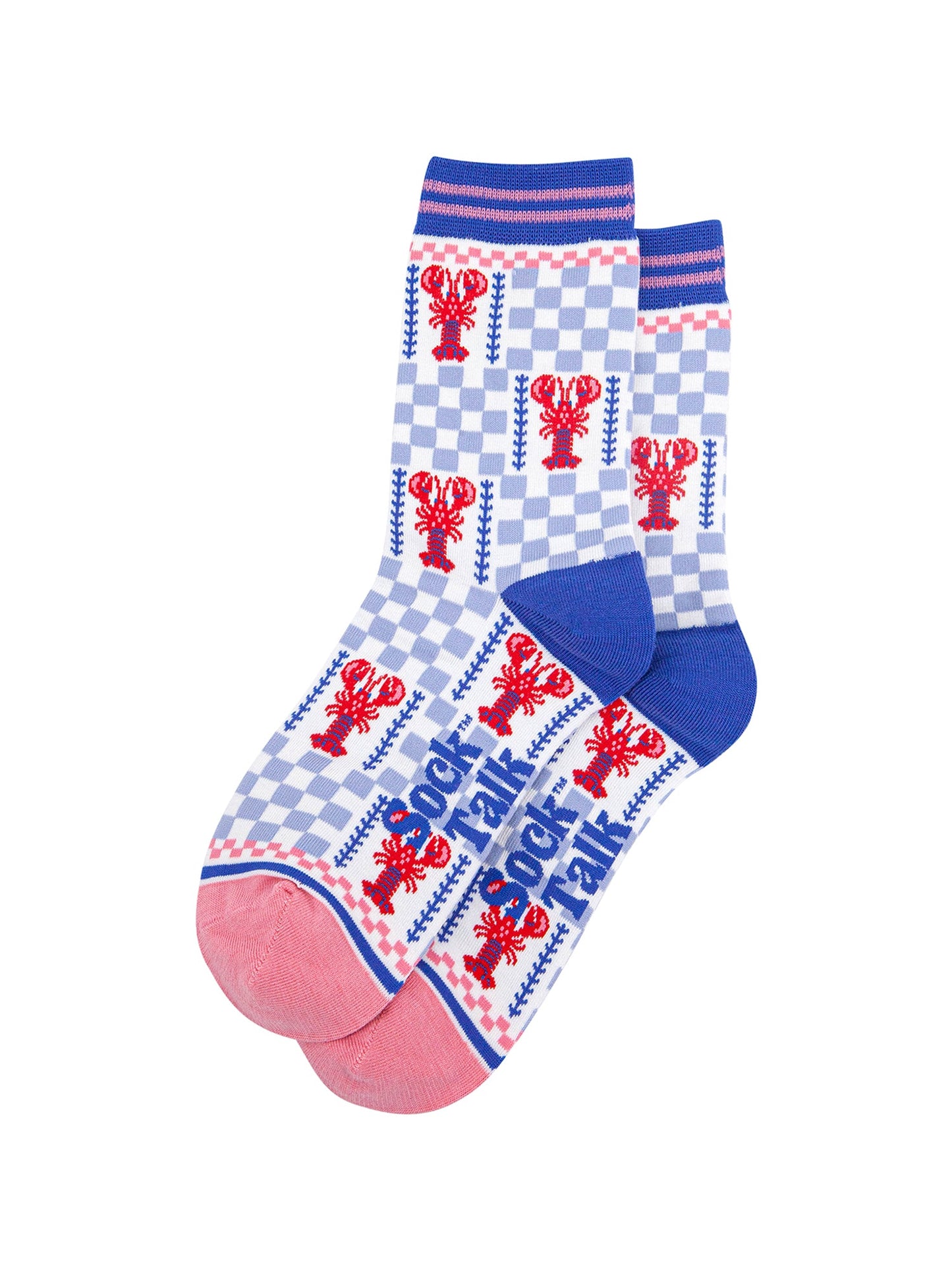 Lobster-Checkerboard-Bamboo-Socks-in-Pink-Laid-Flat