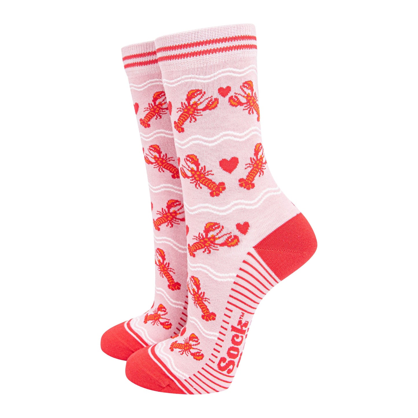 womens-bamboo-socks-light-pink-red-lobsters-sealife