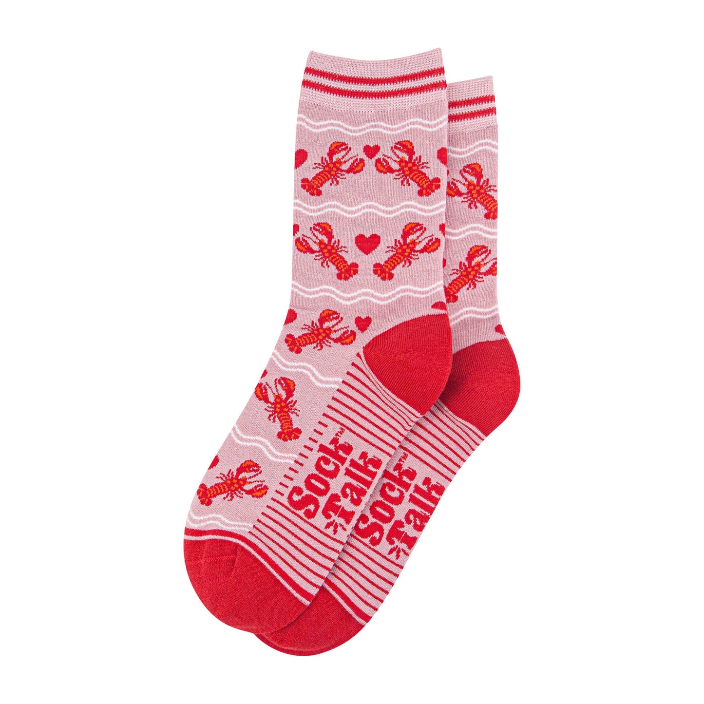 womens-bamboo-socks-light-pink-red-lobsters-laying-flat