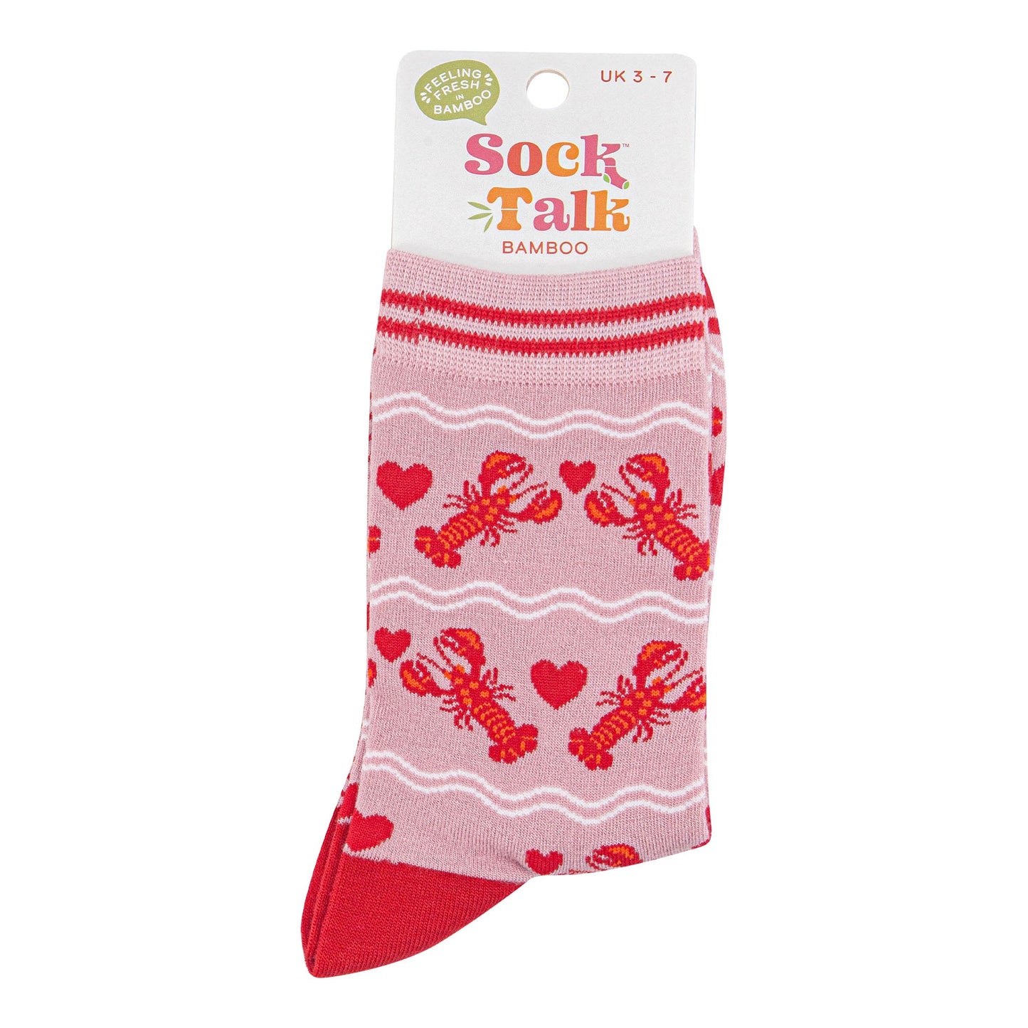womens-bamboo-socks-light-pink-red-lobsters-in-sock-talk-packaging
