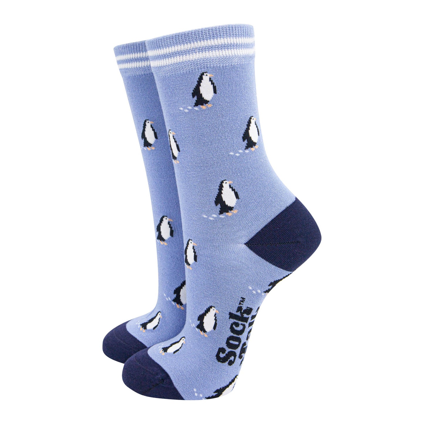 womens-bamboo-socks-light-blue-navy-blue-penguin-christmas-winter