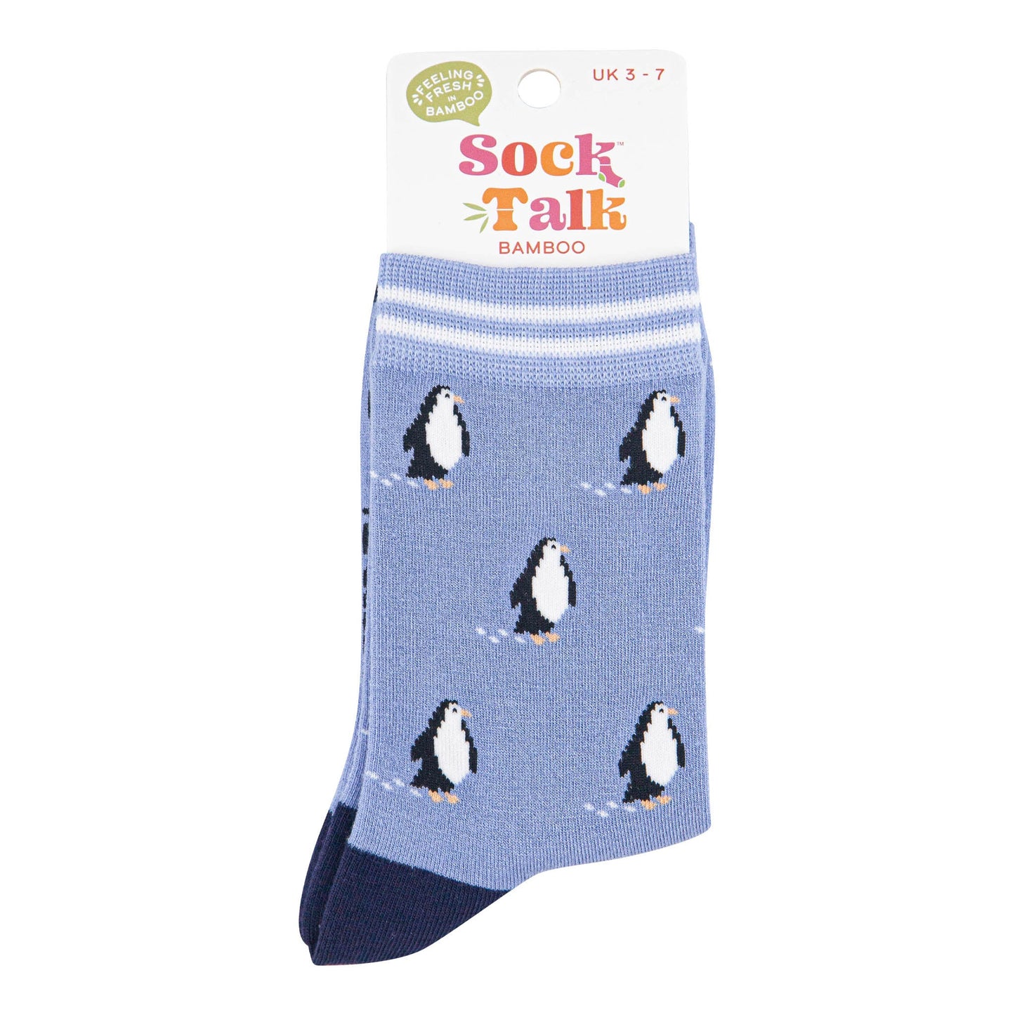 womens-bamboo-socks-light-blue-navy-blue-penguin-in-sock-talk-packaging