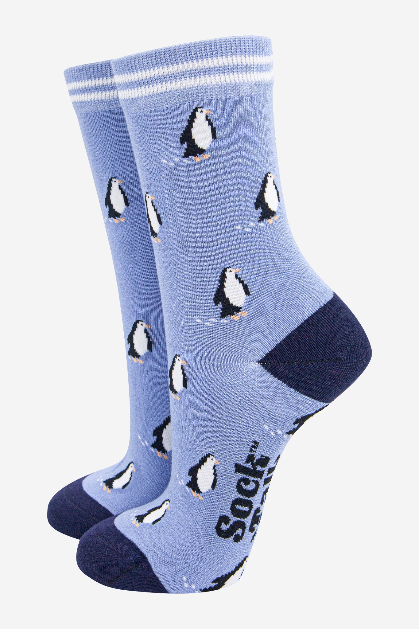 womens-bamboo-socks-light-blue-navy-blue-penguin-christmas-winter