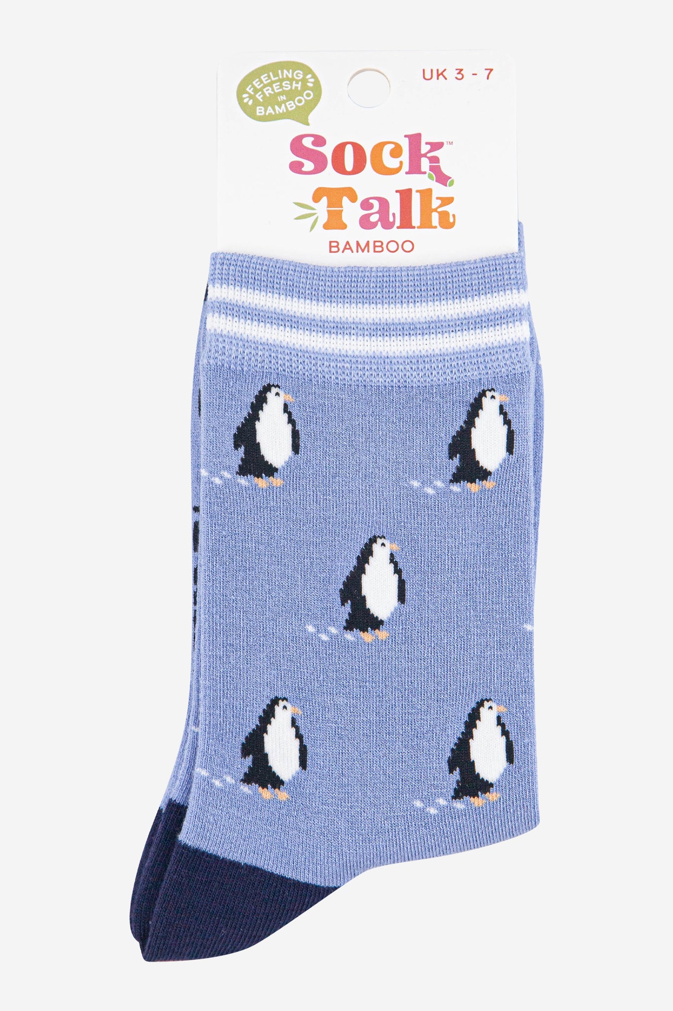 womens-bamboo-socks-light-blue-navy-blue-penguin-in-sock-talk-packaging