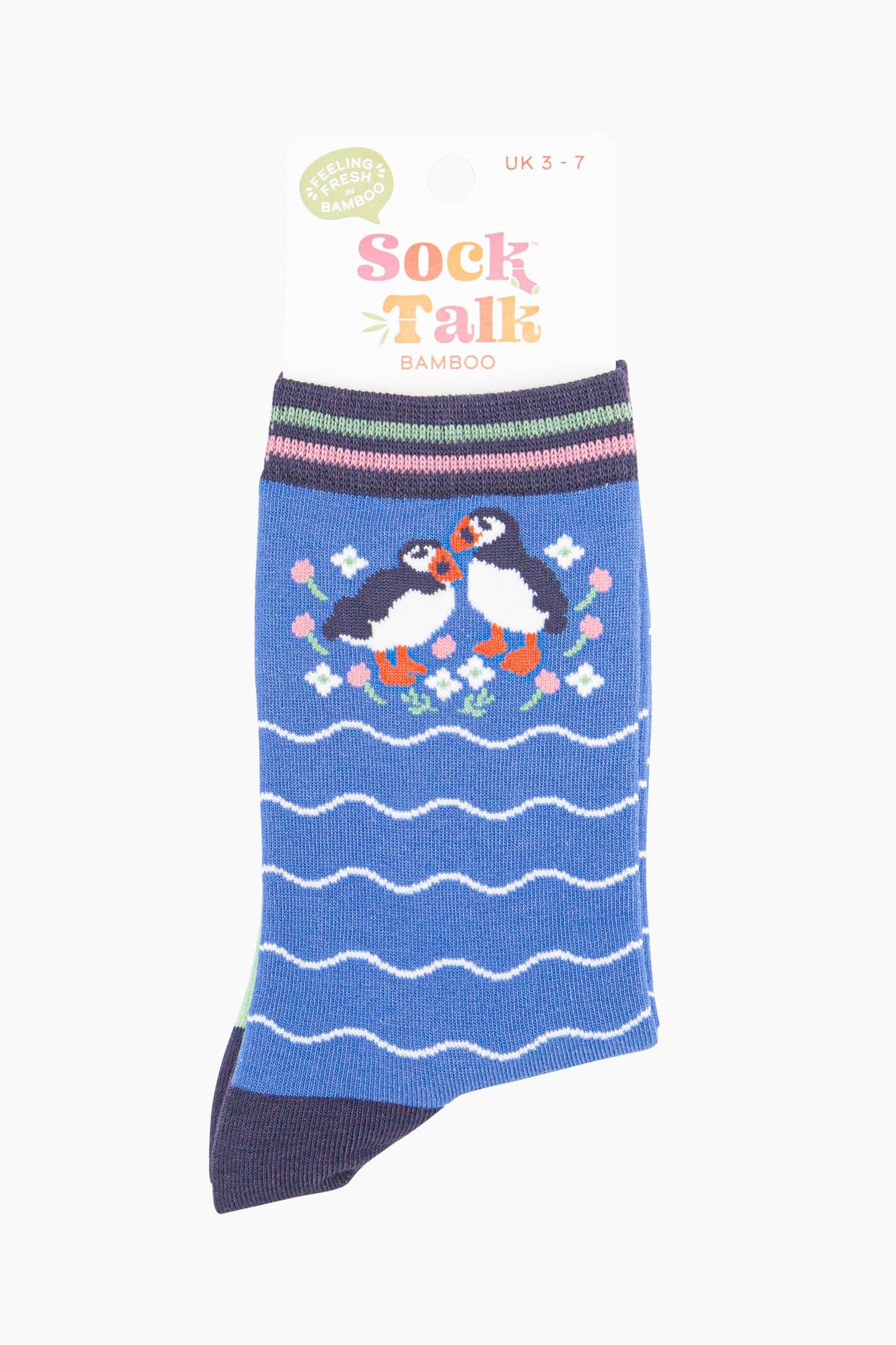 womens-bamboo-socks-blue-puffins-and-flowers-in-sock-talk-packaging-uk-size-3-7