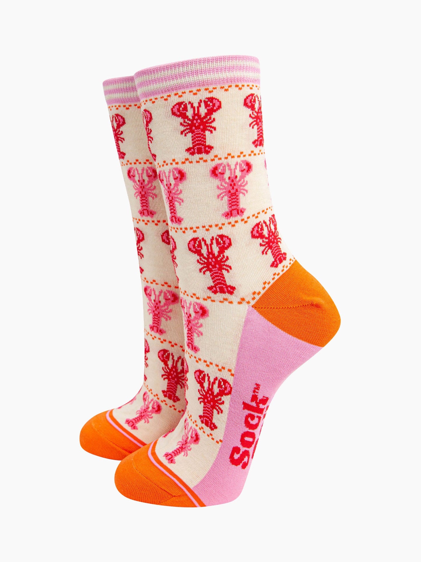 womens-bamboo-socks-cream-lobster-stripes-the-pattern-covers-the-design