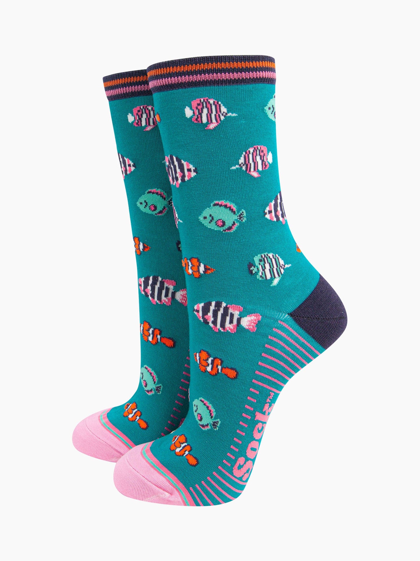 womens-bamboo-socks-aqua-tropical-fish-turquise-blue-socks-with-many-multicoloured-swimming-tropical-fish