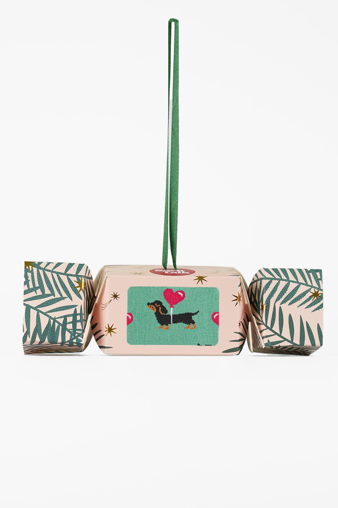 Women's Bamboo Ankle Socks Christmas Cracker Gift Box - Mint/Pink, Sausage Dog With Love Heart Balloon