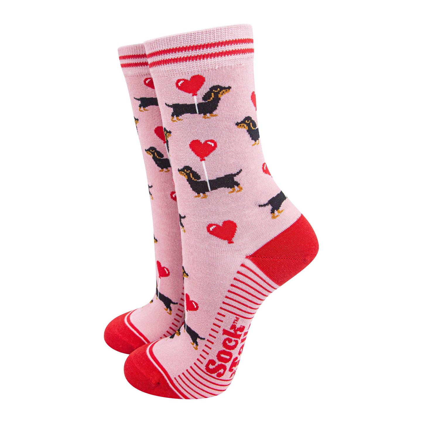 womens-bamboo-socks-light-pink-red-sausage-dogs-dachshunds