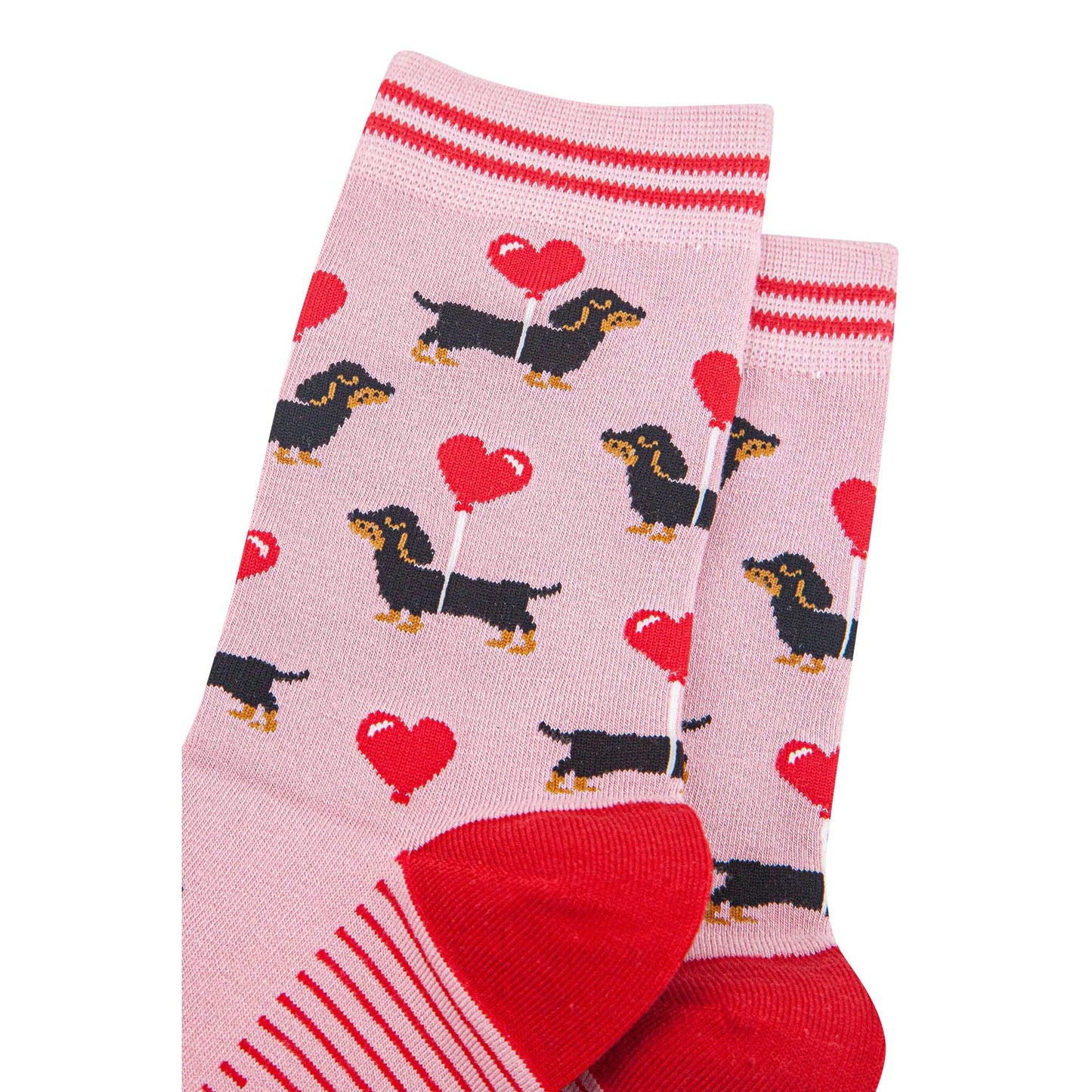 womens-bamboo-socks-light-pink-red-sausage-dogs-close-up-pattern