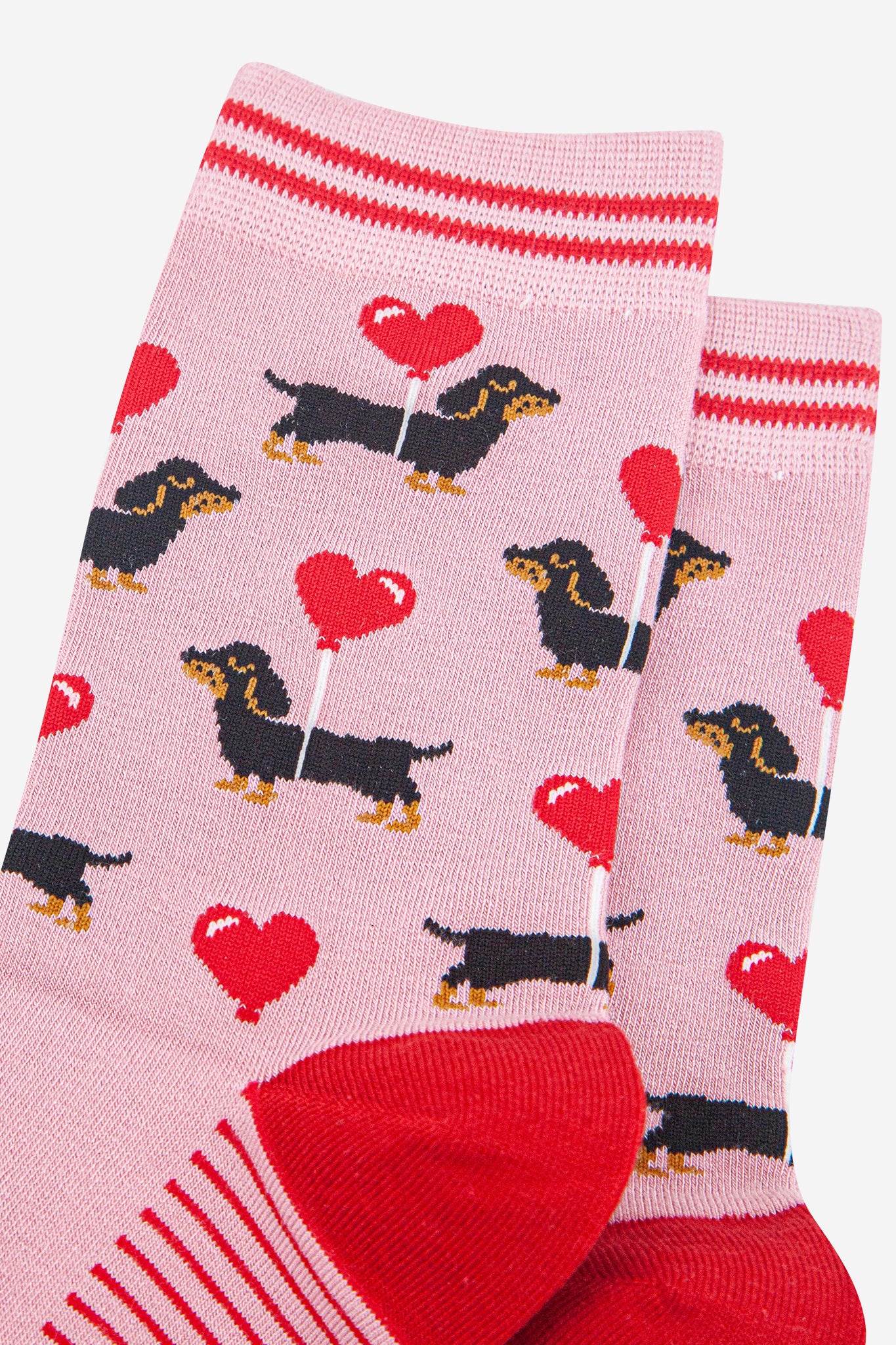 womens-bamboo-socks-light-pink-red-sausage-dogs-close-up-pattern