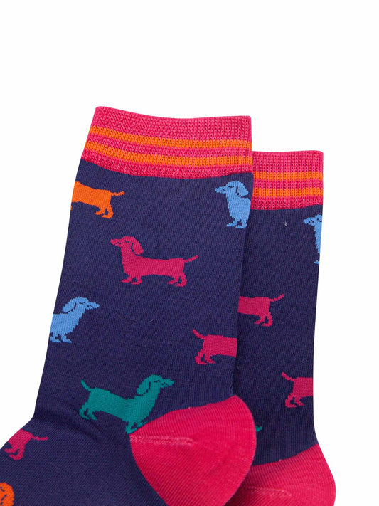 close up of the colourful weiner dog pattern