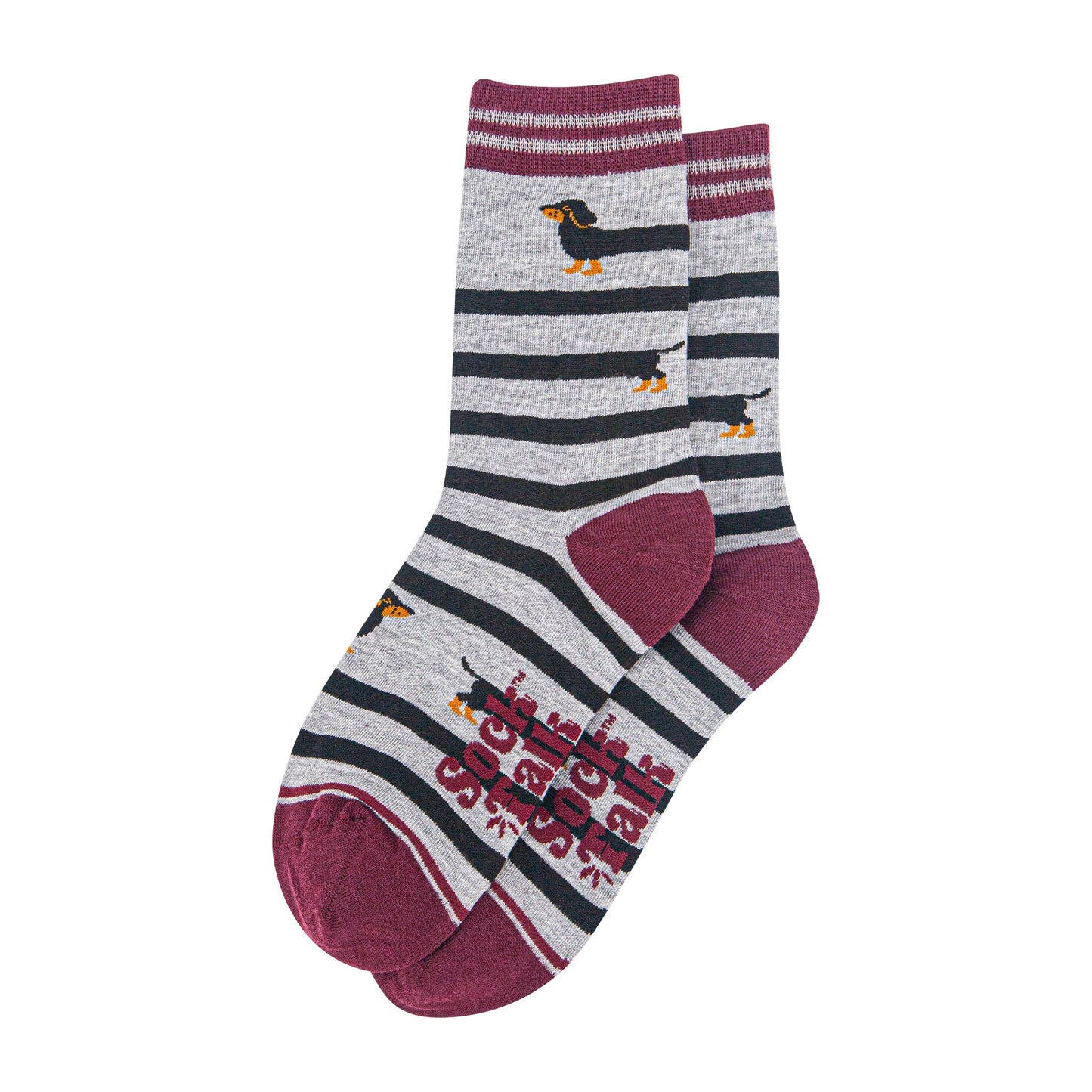 womens-bamboo-socks-grey-marl-red-sausage-dog-laying-flat