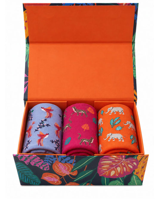 womens-socks-gift-box-orange-jungle-animals
