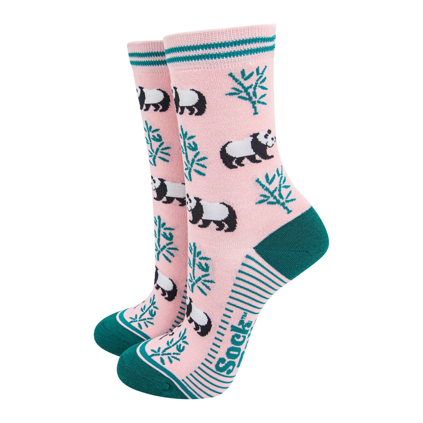 womens-bamboo-socks-light-pink-green-panda-wild-animals