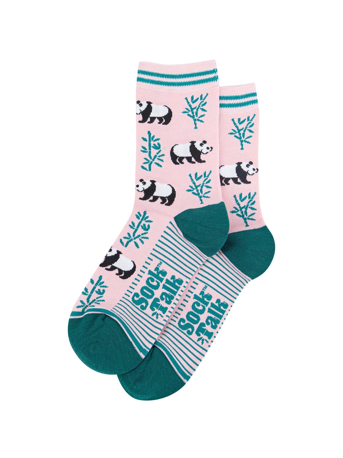 womens-bamboo-socks-light-pink-green-panda-laying-flat