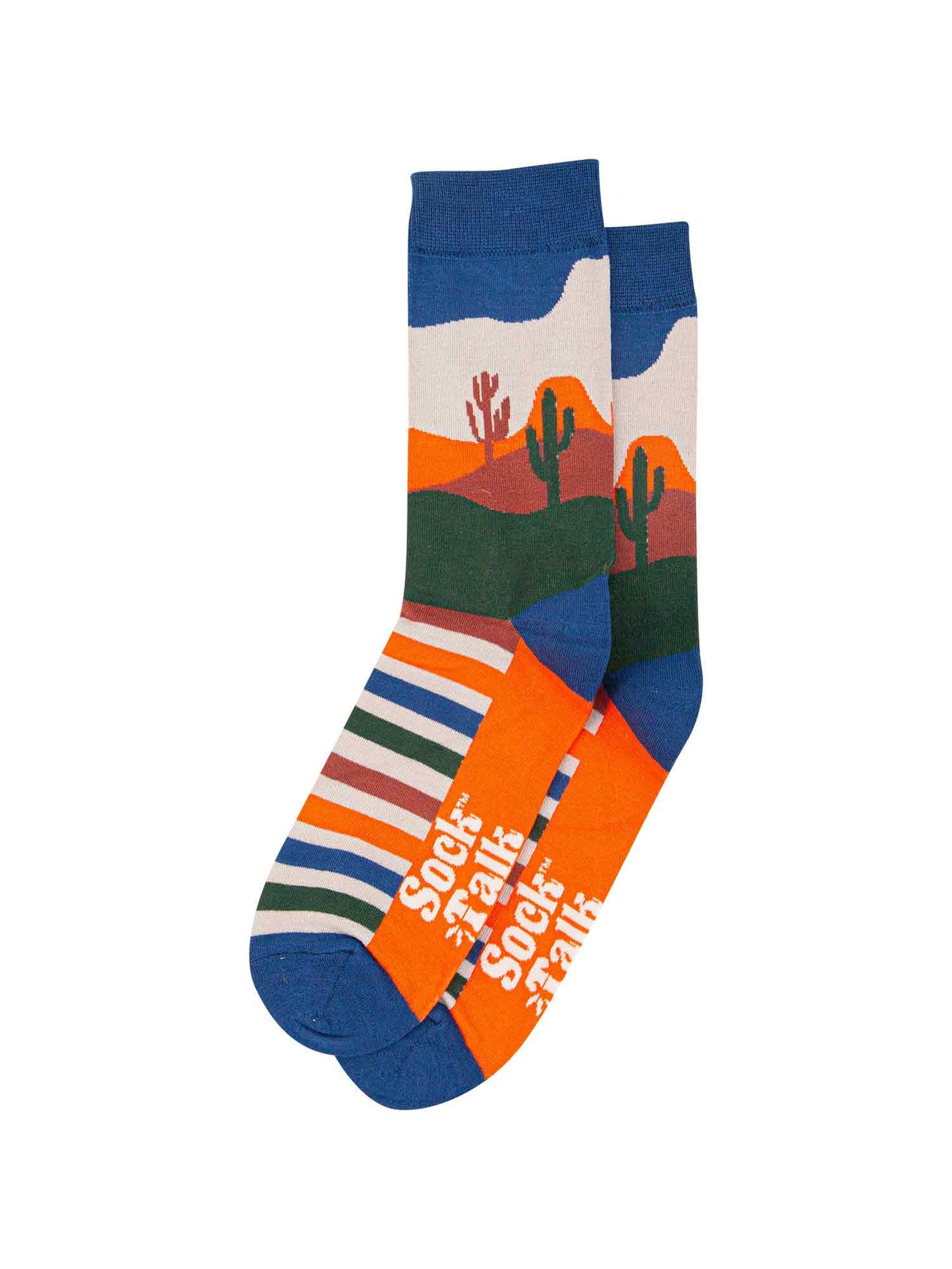 mens desert scene bamboo socks featuring cactus at sunset