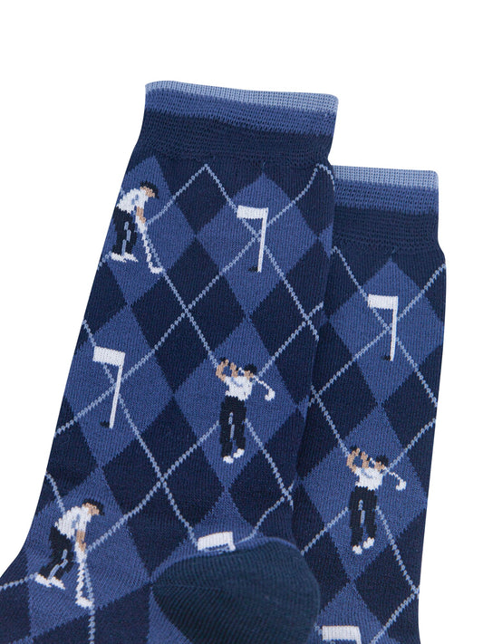 Golfer-Argyle-Men's-Bamboo-Socks-in-Denim-Blue-Close-Up